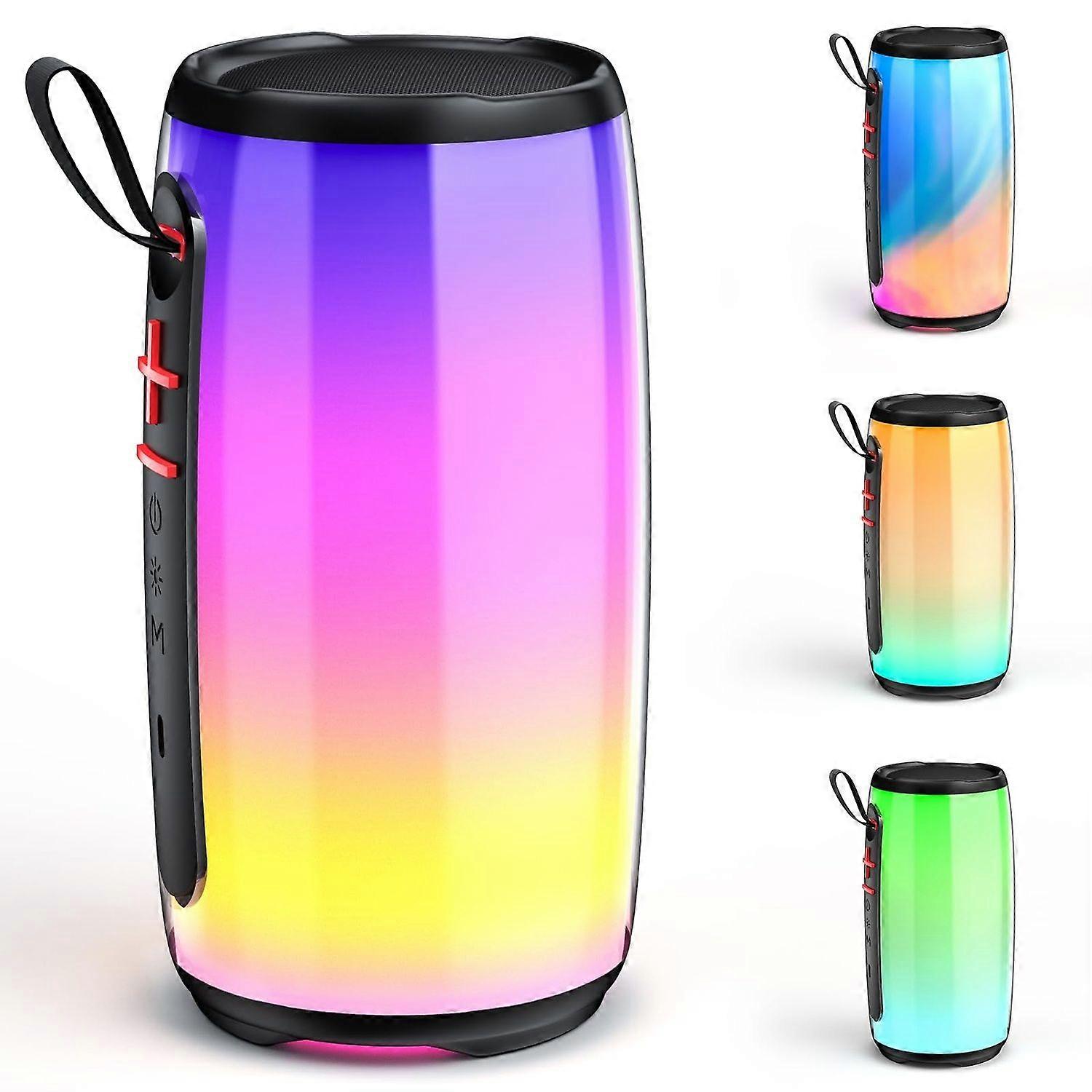 Portable Bluetooth Speaker, Wireless Waterproof Speaker with Colorful Lights, Support TWS/TF Card/USB/AUX, Loud HD Stereo Sound, Robust Bass, Lightwei