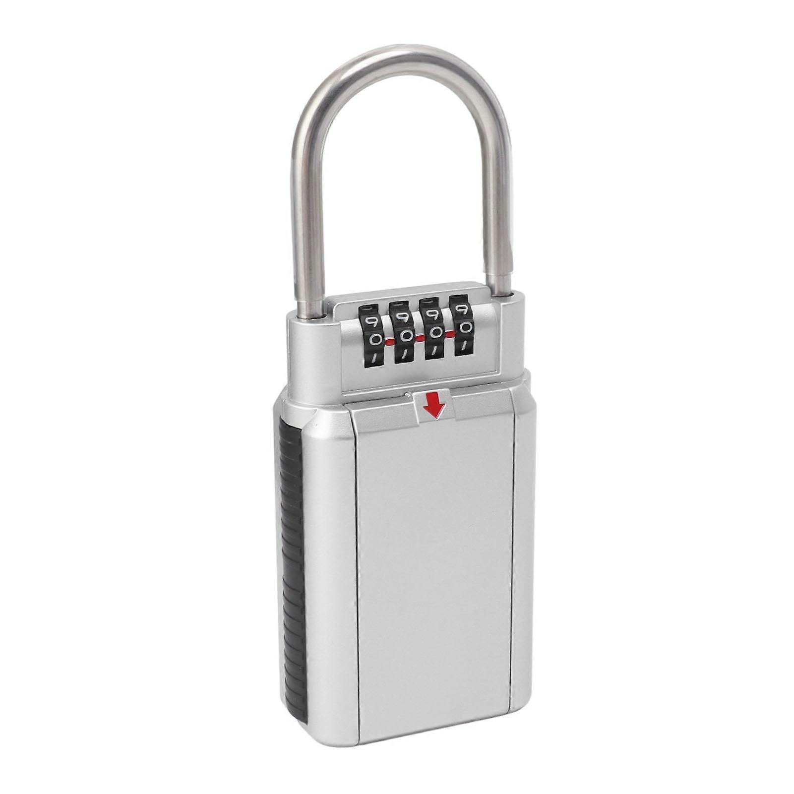 Password Key Box 4-Digit Metal Lock Safe for Home Office Silver