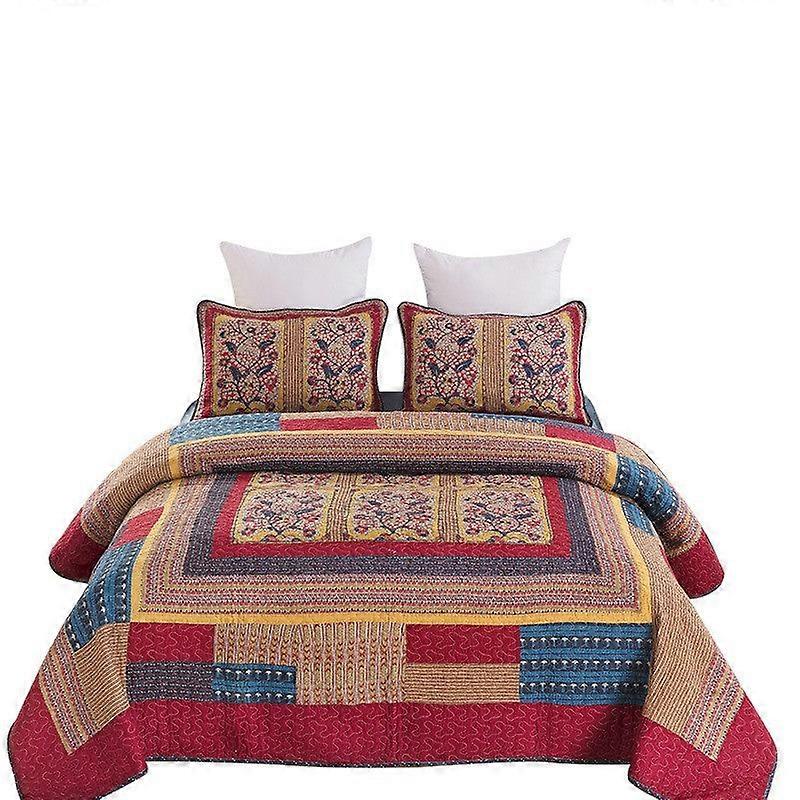 3 Piece Reversible Quilt Bedding Set(1 Quilt Plus 2 Pillowcase, Red)