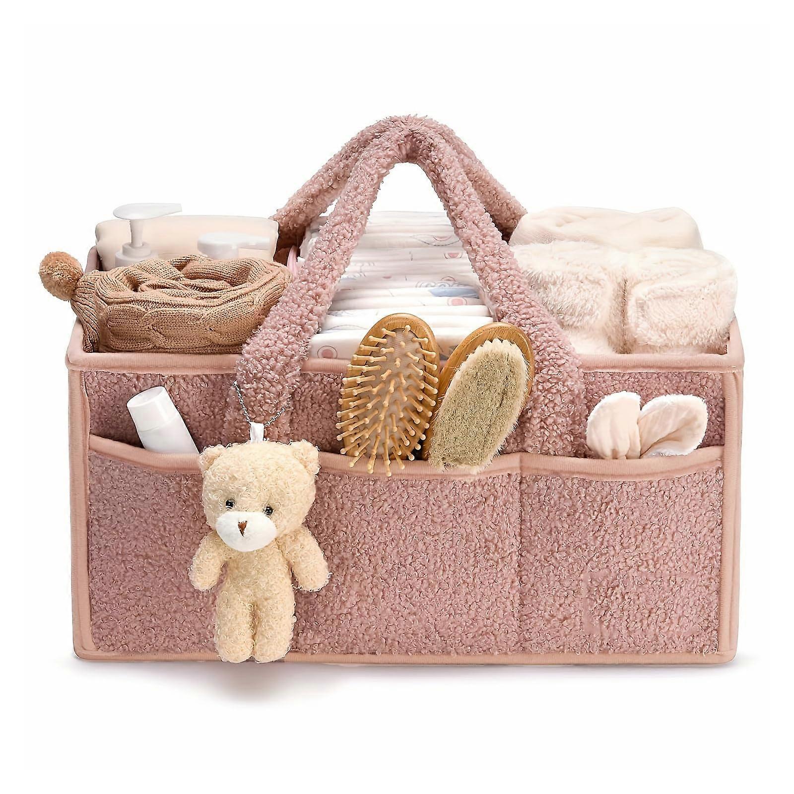 Baby Nappy Caddy Organiser Diaper Caddy Portable Changing Basket Newborn Essentials Beige With Compartments