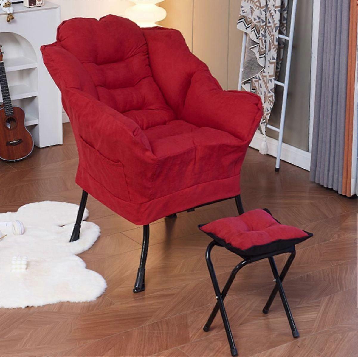 WSYW Modern Stee PP Cotton Velvet Fabric Solid Lazy Accent Chair with Ottoman, Red
