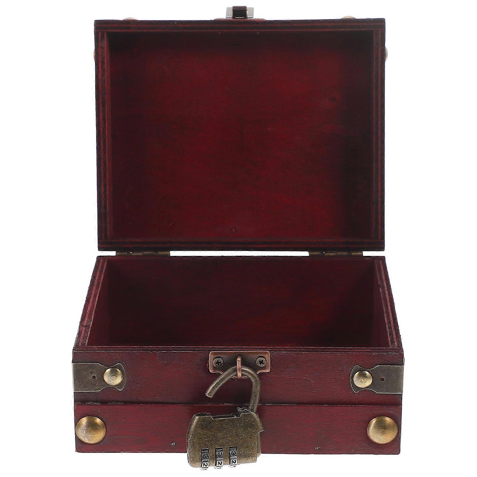Retro Trinket Box Wooden Chest with Lock for Storage 2Pcs