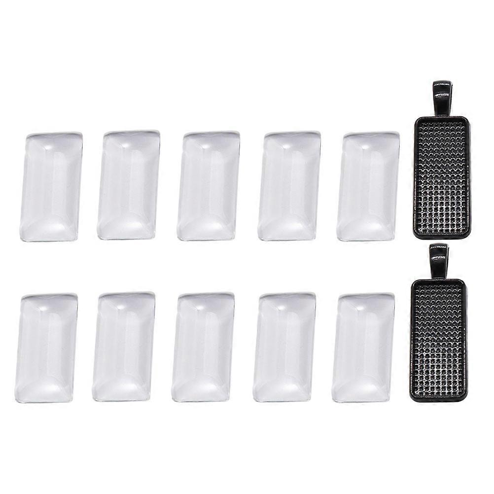 Black DIY Pendant Trays Rectangle Bezel for Jewelry Making 1Set Alloy