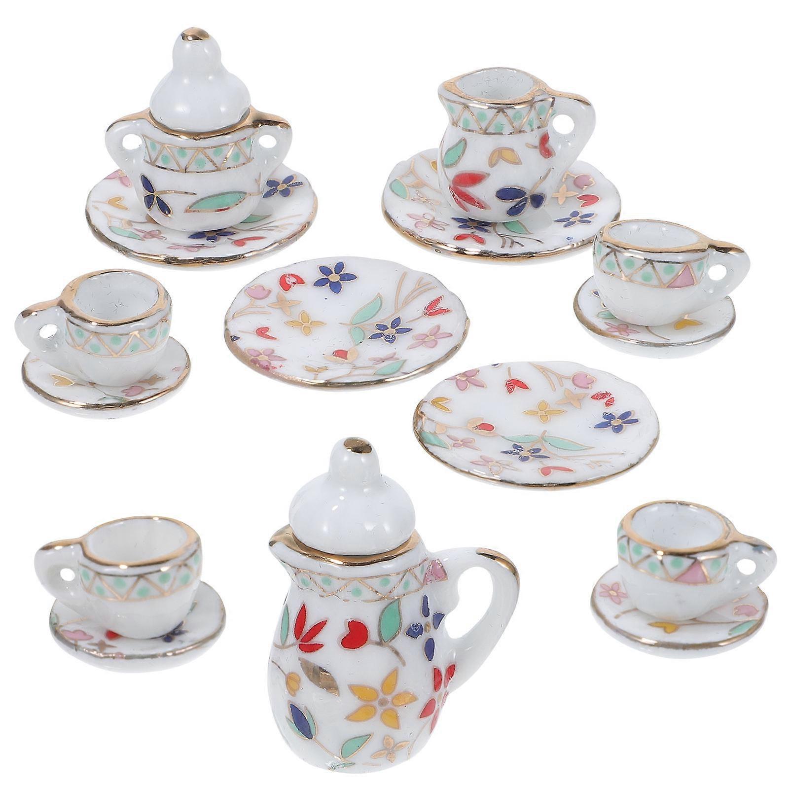 Mini Ceramic Tea Pot Kit Doll House Crowds Modeling Enthusiasts Decoration 2 Sets