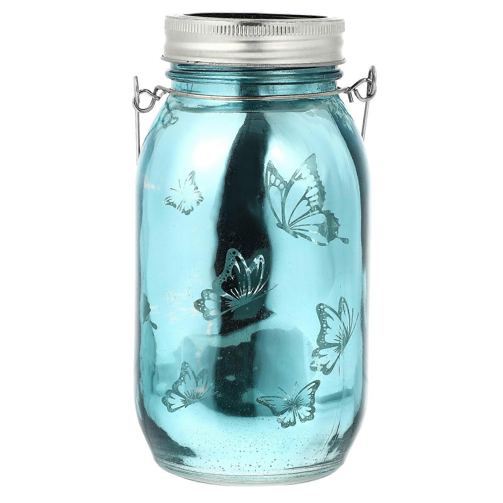 Solar LED Outdoor Glass Ceramic Pot Lamp Portable Use 2Pcs Blue