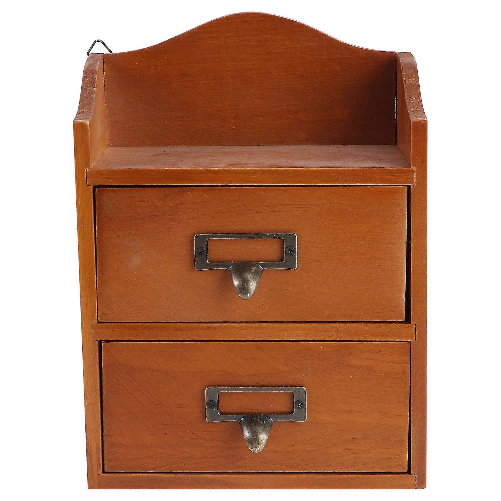Wooden Organizer Rectangular Shape Retro Style Storage Box For Office Use 24.7x17.9cm 1Pack