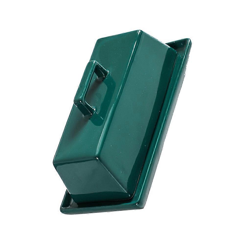 Green Ceramic Butter Tray with Lid for Food Storage 2Sets Kitchen Use