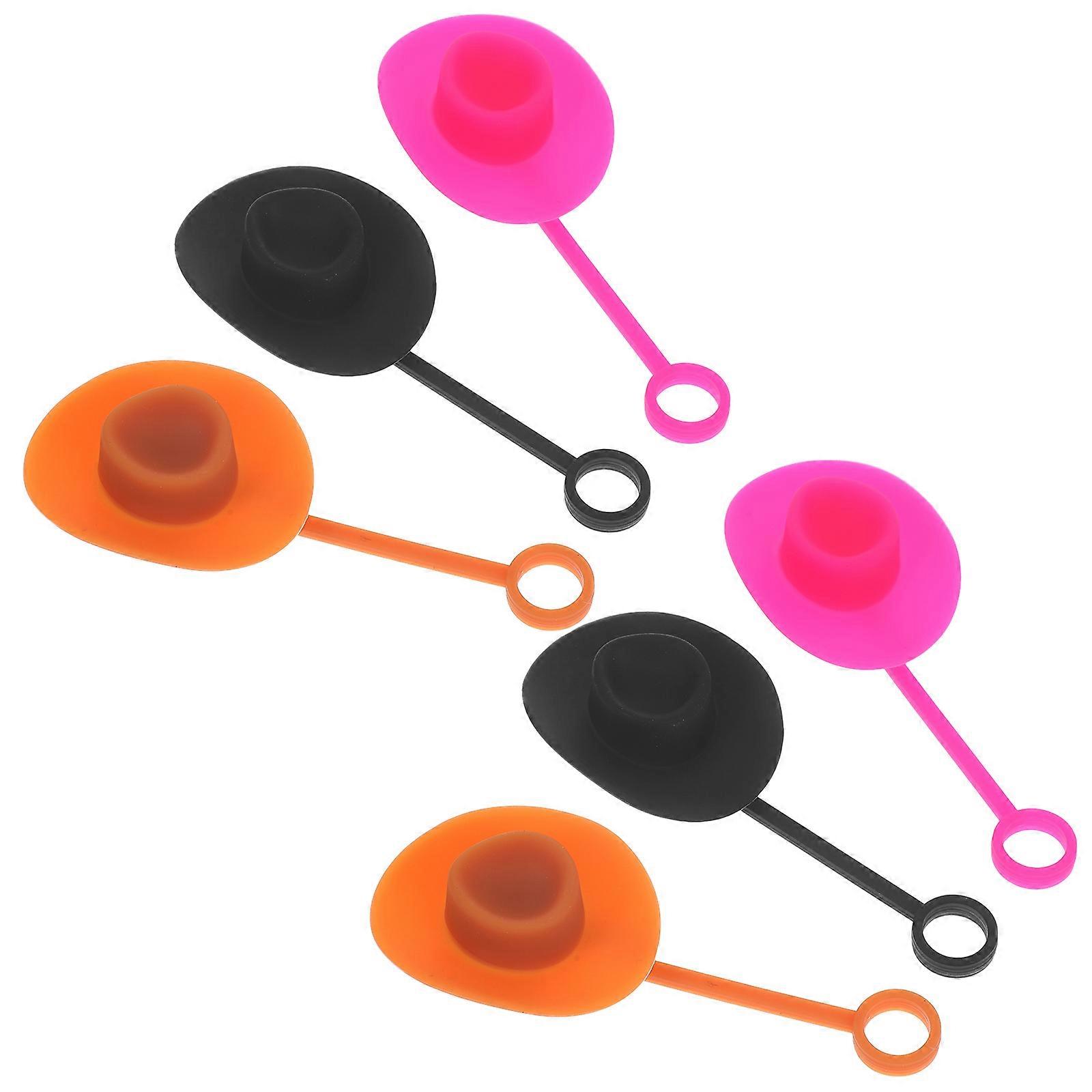 Silicone Cowboy Hat Straw Caps Covers for Drinking Straw 6Pcs