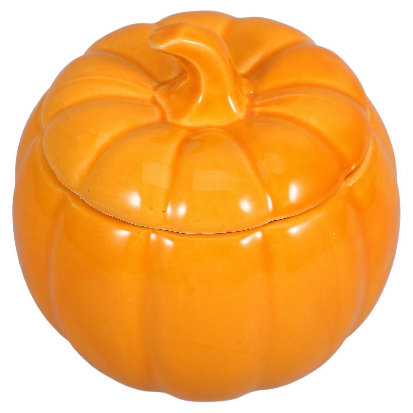 Pumpkin Shape Tea Canister Ceramic Container For Kitchen Use Orange Color With Tight Seal 1Pack