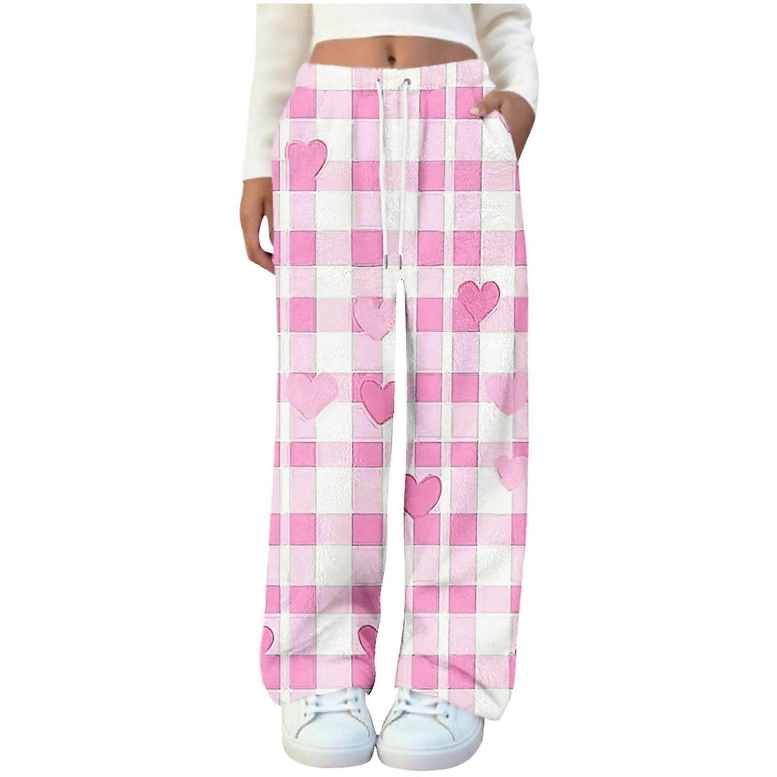 Women's Flannel Printed Fleece Pajama Pants Drawstring Comfortable Casual Pants with Pockets White XL