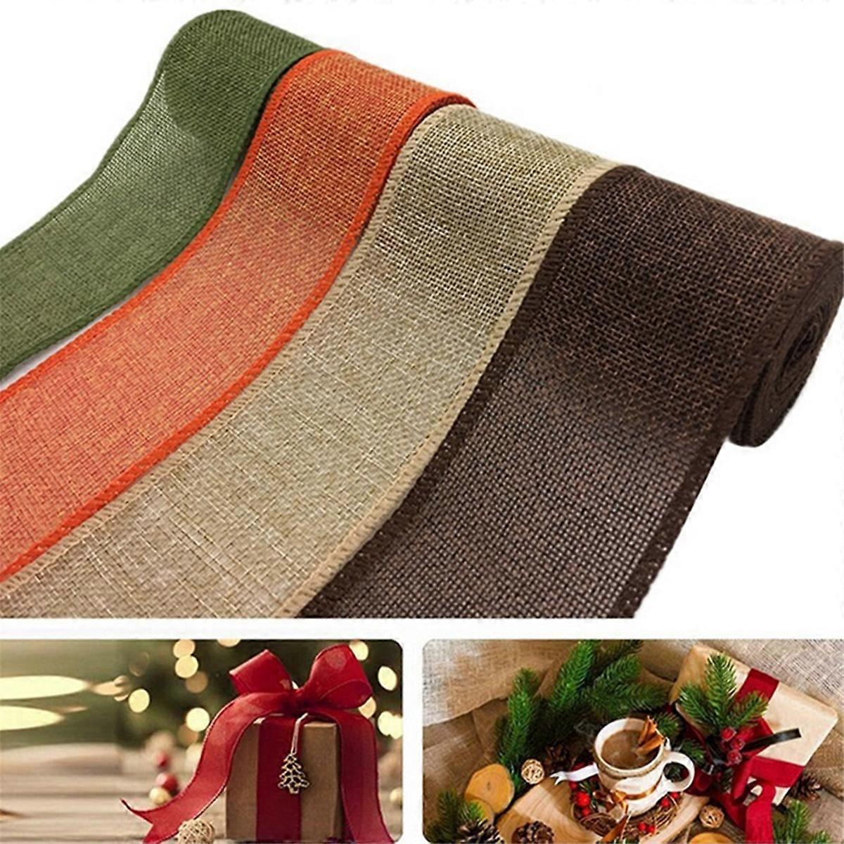 5 Rolls of Christmas Ribbon Wired for Gift Handmade DIY Ribbon Wrapping Burlap Ribbon Rolls Colored