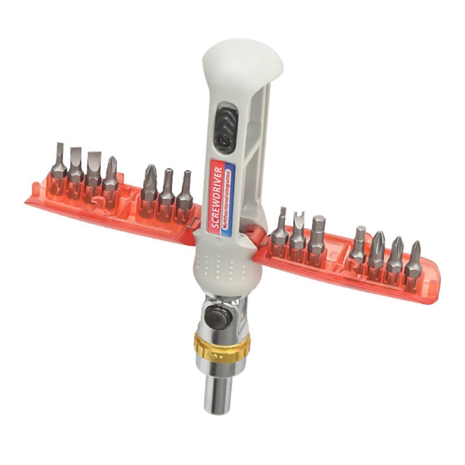 Professional 14 in 1 Ratcheting Screwdriver Set With Precise Interchangeable Bit For Household Maintenance Tasks Red