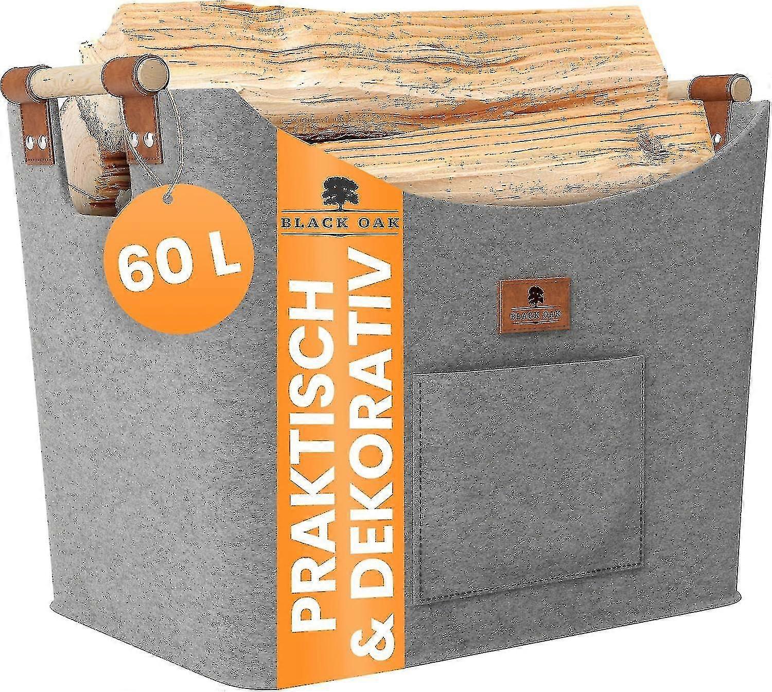 مونتانا اكس ال سلة لباد 60 لتر وسلة خشبية للحطب - تطبيق جلدي + مقابض مانعة للانزلاق + جيب أمامي كبير جدا - سلة أكياس لباد للخشب F