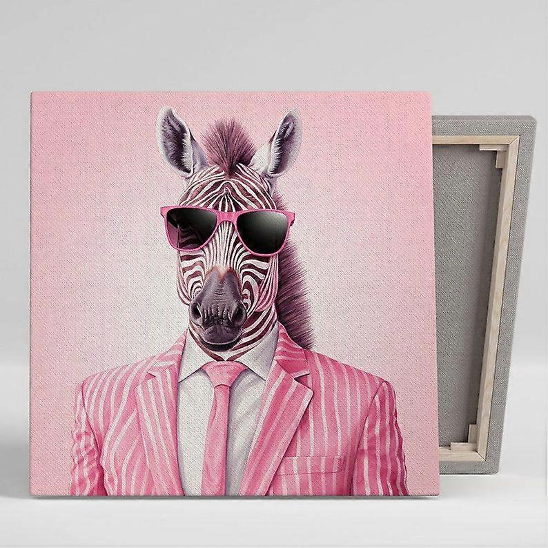Zebră în haină roz Artă de perete, pânză sau poster, design contemporan, zebră în decor de haină, artă zebră la modă, zebră agățată de perete-wahahaaa1600