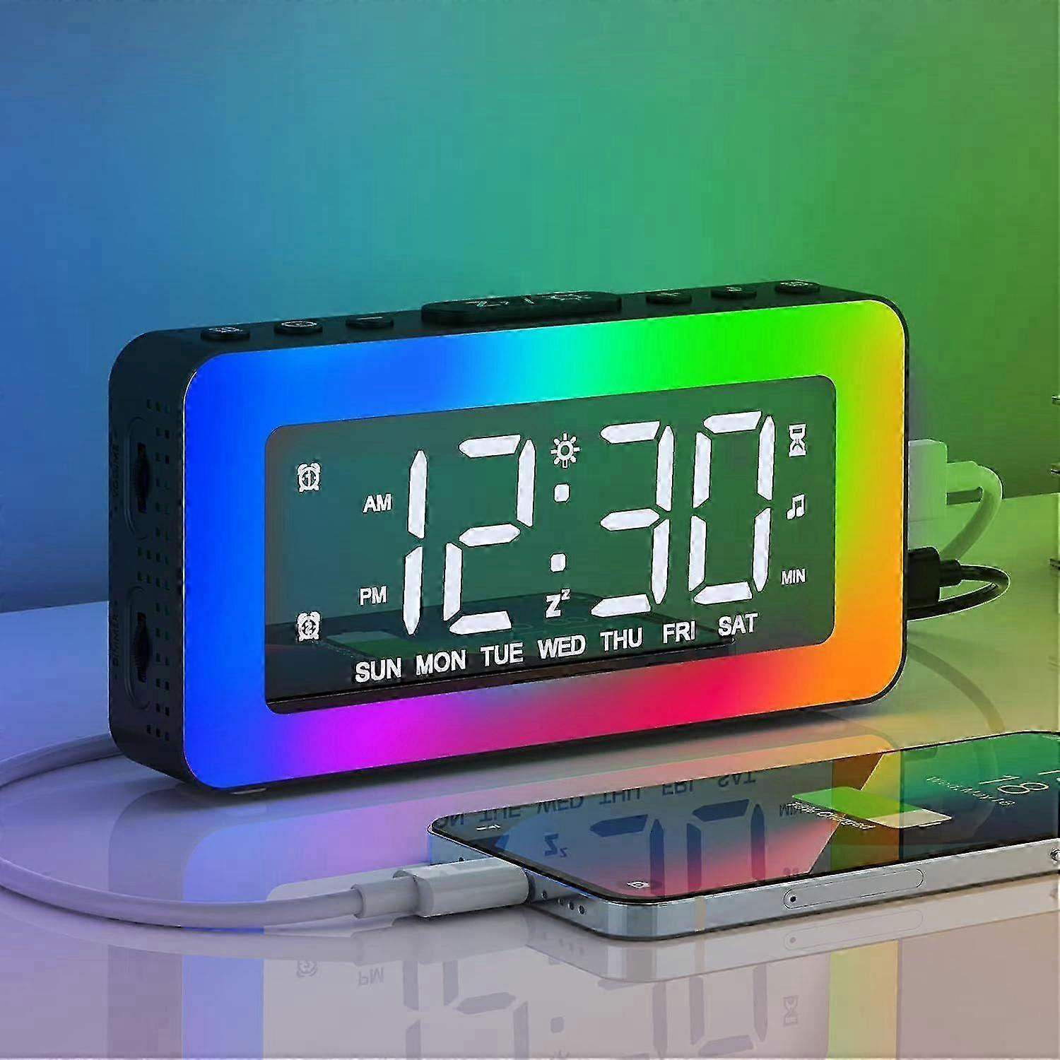 Digital Alarm Clock with 2 Alarms, LED Digital Clock Mirror with 8 Light Modes, Snooze, Sleep Aid, Timer (Black) 25-26s