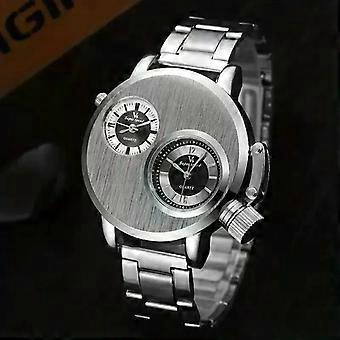Relógio masculino de luxo estilo punk, relógio de quartzo com mostrador duplo, relógio de pulso para homens de negócios, pulseira de aço inoxidável, relógio militar à prova d'água