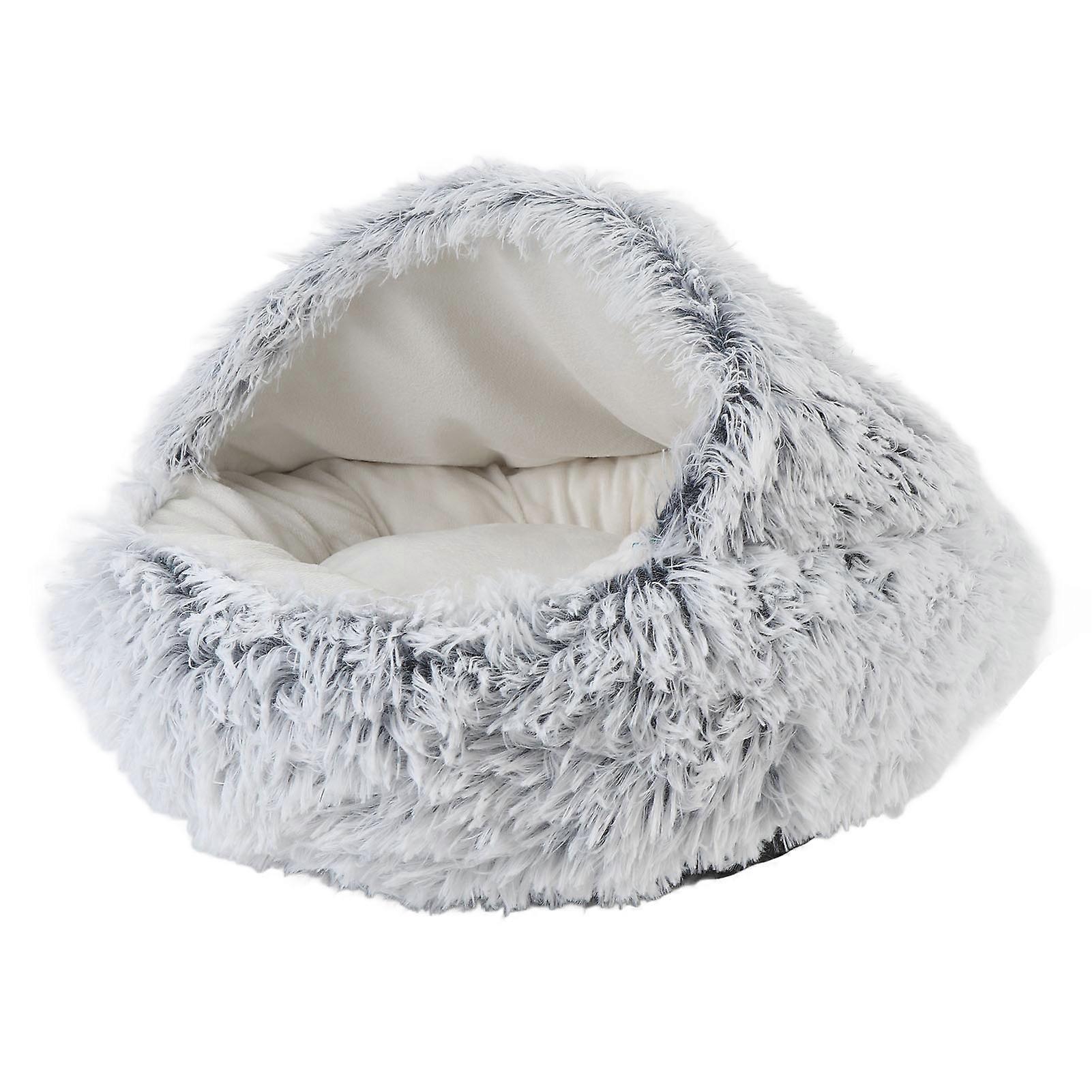 Cat Cave Bed Soft Cozy Semi Enclosed Enhanced Safety Removable Round Cat Dog Calming Bed for Home Indoor Smooth Polyester Plush, Grey 