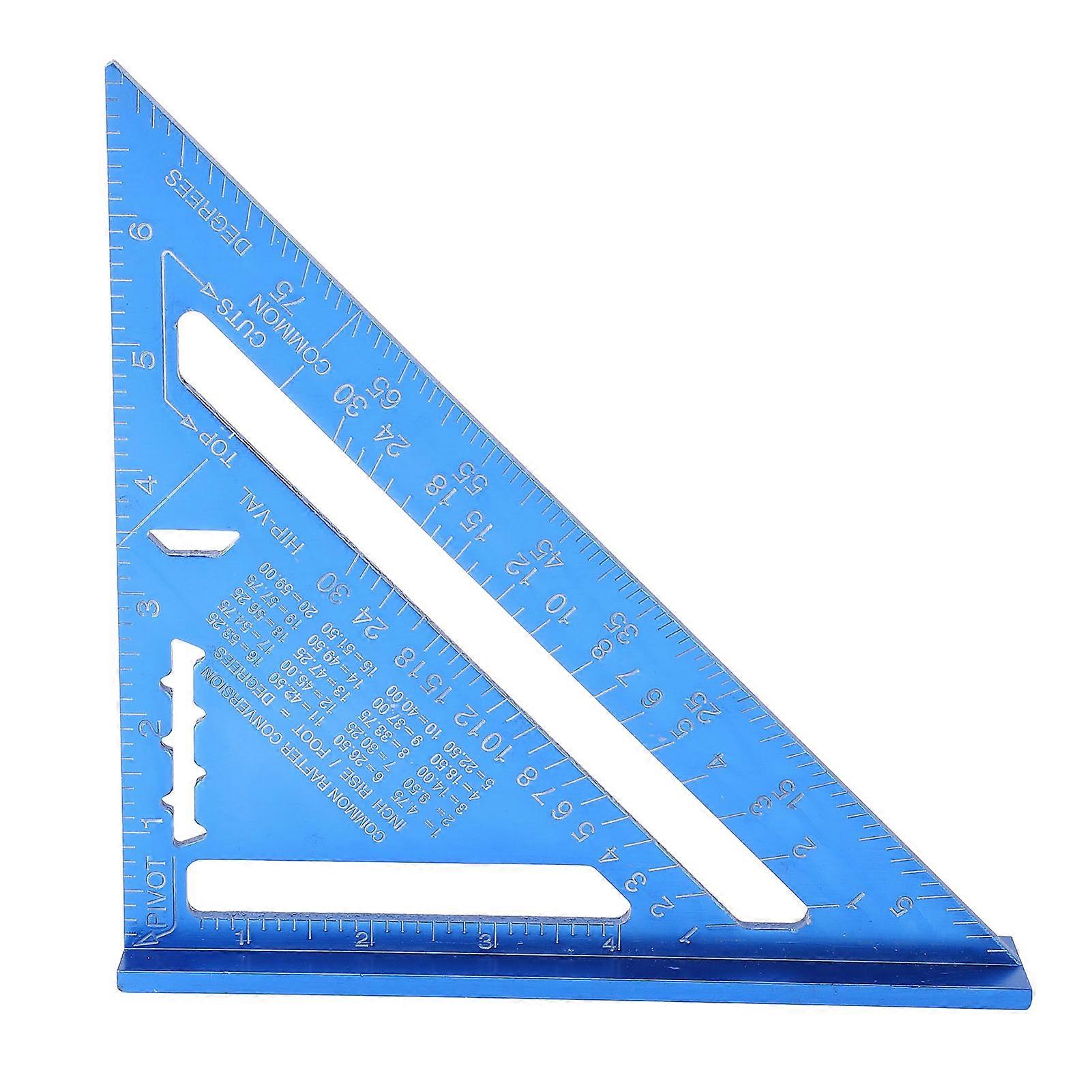 Carpentry Triangle Ruler Aluminum Alloy with Imperial and Metric Scales Triangle Ruler Protractor for Engineer Carpenter Blue 