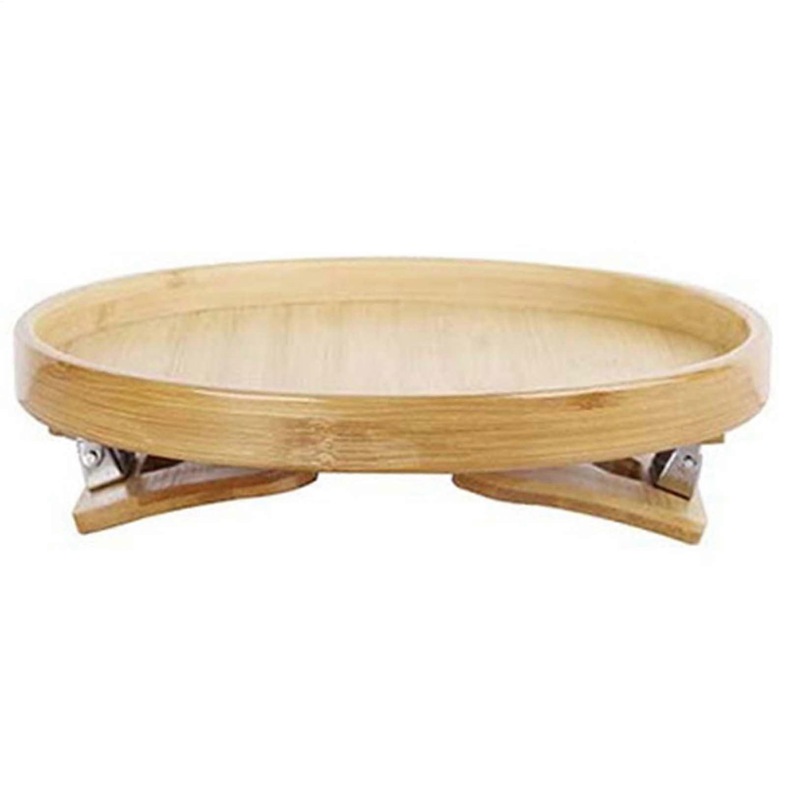 Wooden Sofa Tray Clip Table for Armrests, Portable Round 25cm, Drinks and Snacks Stand for Sofa Armrest, Side Wood Table Accessory