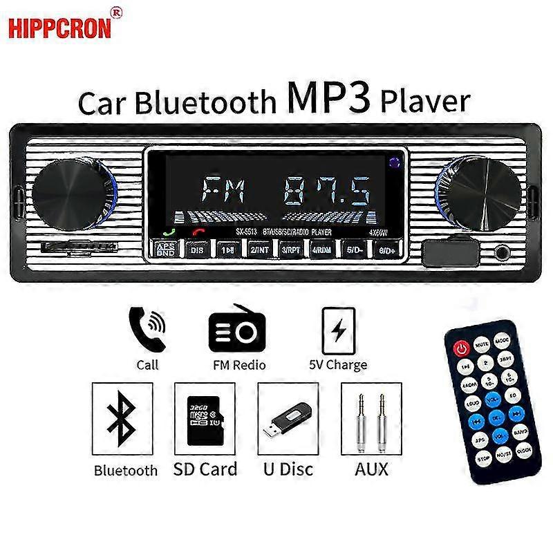 2025 Hippcron Car Radio 1 DIN Stereo FM Bluetooth MP3 Audio Player Cellphone Handfree Digital USB/SD With In Dash Aux Input