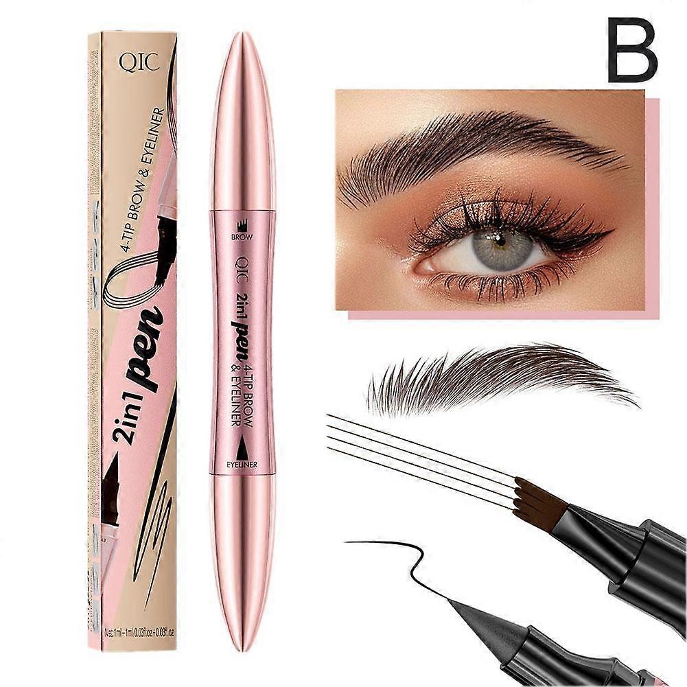 Dual-Ended 4-Claw Eyebrow Pencil and Eyeliner Pen Waterproof Long-Lasting Smudge-Proof Makeup Kit for Natural Defined Brows and Precise Lines