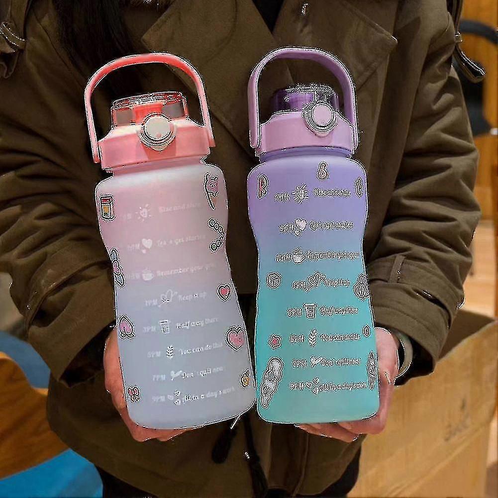 Gradient Water Bottle Bpa-free 1.5/2l Drinking Bottle With Straw For Fitness A