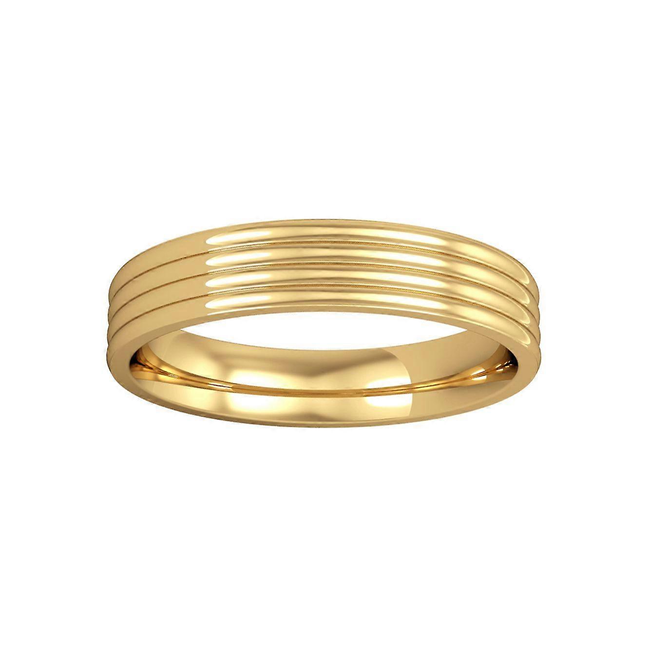 Jewelco London 9ct 黄金 - 4mm Essential 平地罗纹戒指承诺/结婚戒指