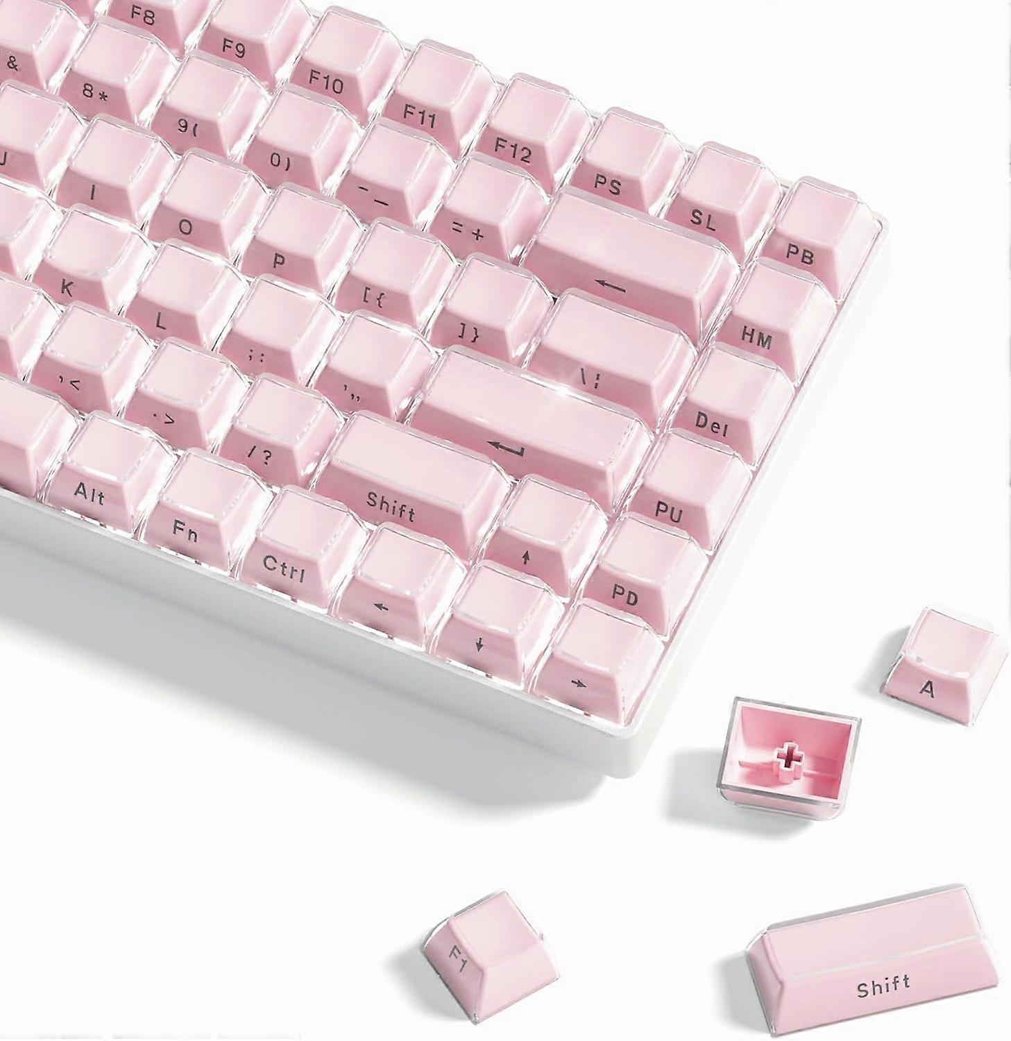 Jelly Keycaps-Crystal Cute Keycaps Pink 60 65 75 100 Percent, Side Printed Elegant Key caps Custom113 Keys, OEM Profile for 61/68/84/87/98/100 Cherry