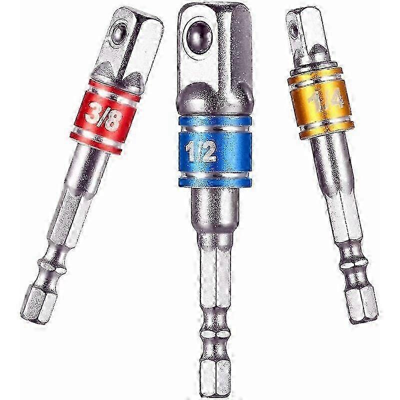 Sockets Socket Holder Adapters on Drill/Impact Driver.Set of 3 Square Mandrel Adapter 1/4, 1/2, 3/8 in Chome Vanadium QPUION