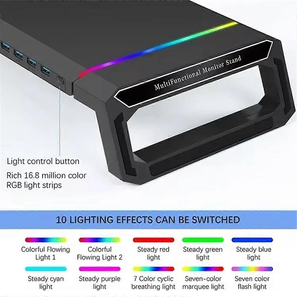 4USB PC Monitor Stand Keyboard Storage Space Laptop Monitor Stand with USB2.0 Fast Charging with RGB Light
