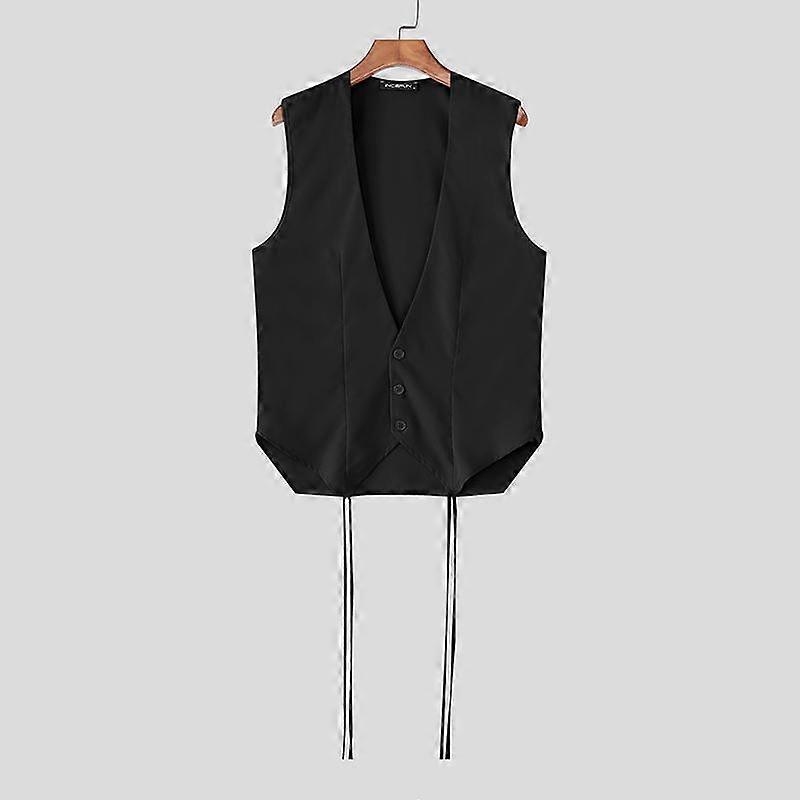 INCERUN Men V Neck Sleeveless Casual Solid Color Irregular Tanks Waistcoats
