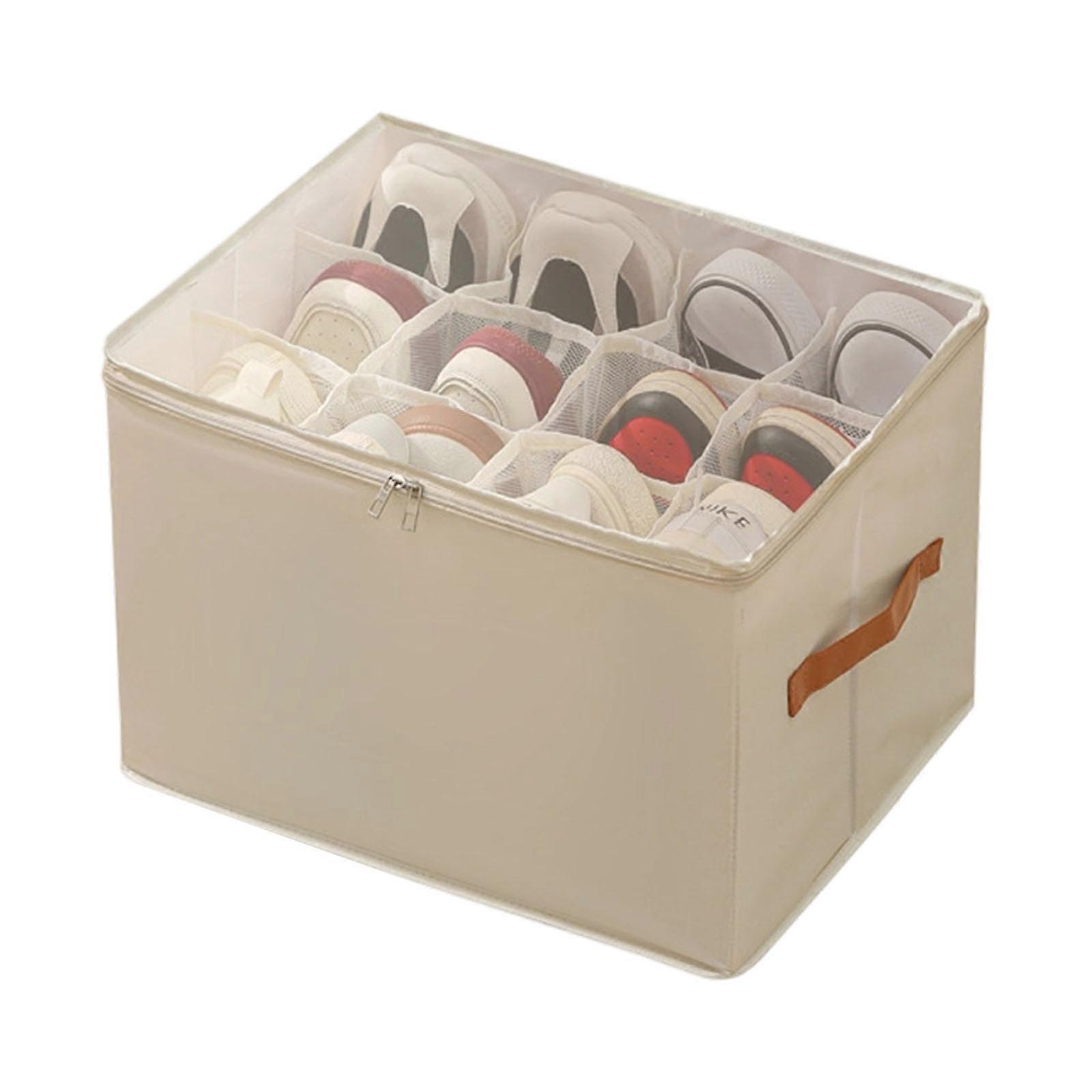 Stackable Shoe Storage Organizers Clear Foldable Design Adjustable Sections for Closet Organization  normal Beigee