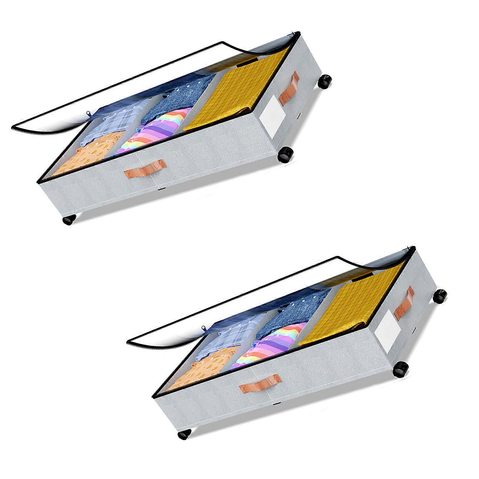 Bed Storage Container with Adjustable Compartments and Scratch Resistant Wheels for Home Use  Light Grey