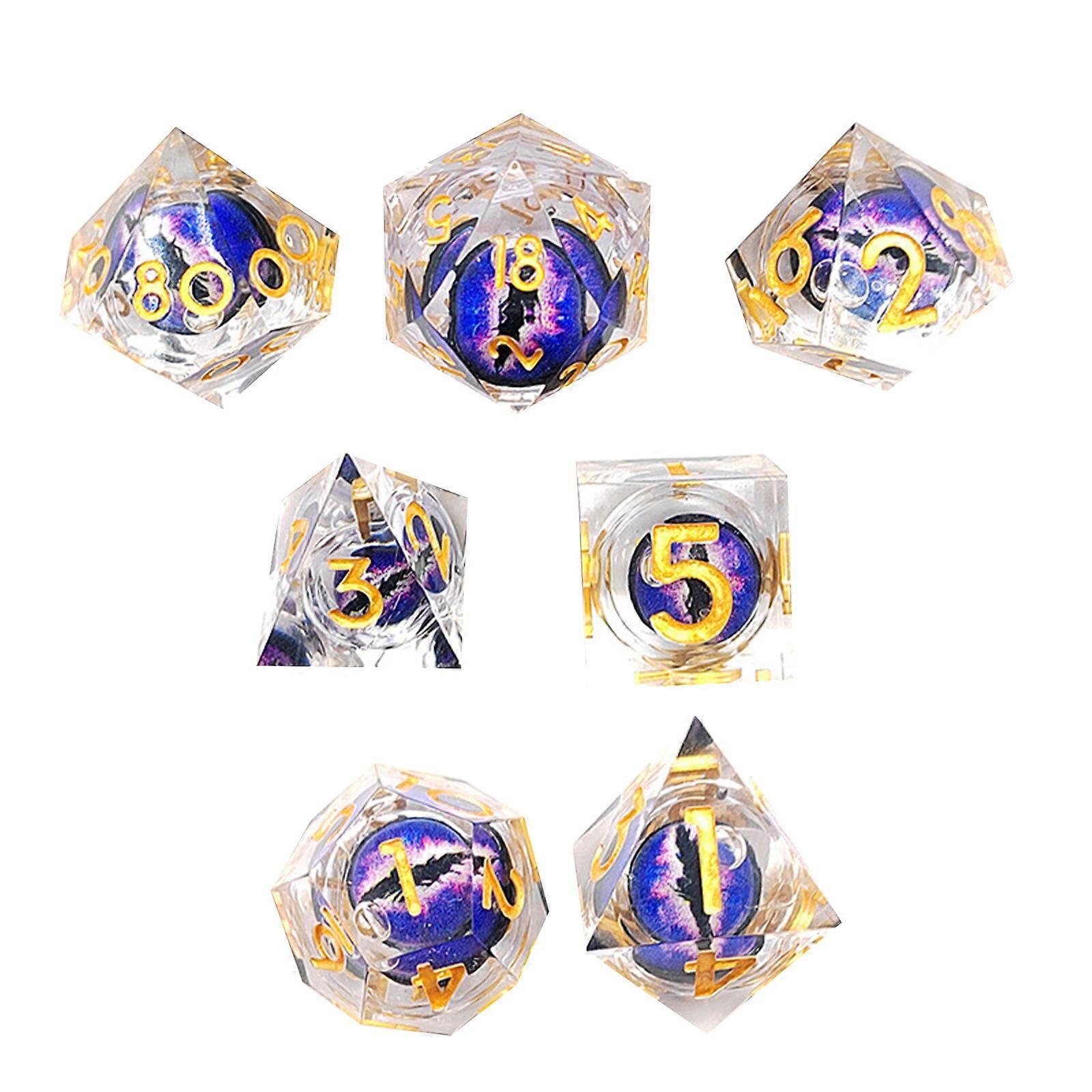 7PCS Dragon Eyes DiceSet Transparent Polyhedral Dices for DND RPG Role Playing Gaming Dices Set for Tabletop Board Game Multicolor