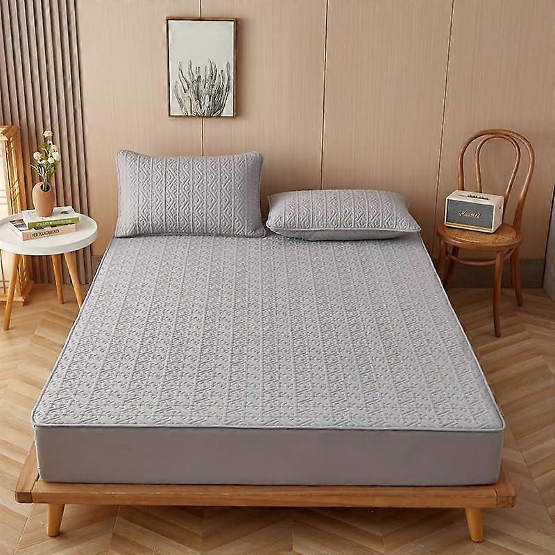 Extra Deep Fitted Sheets Solid Brushed Quilted Thick Mattress Topper Box Spring Mattress Protector Grey 180x200 Cm 3Pcs