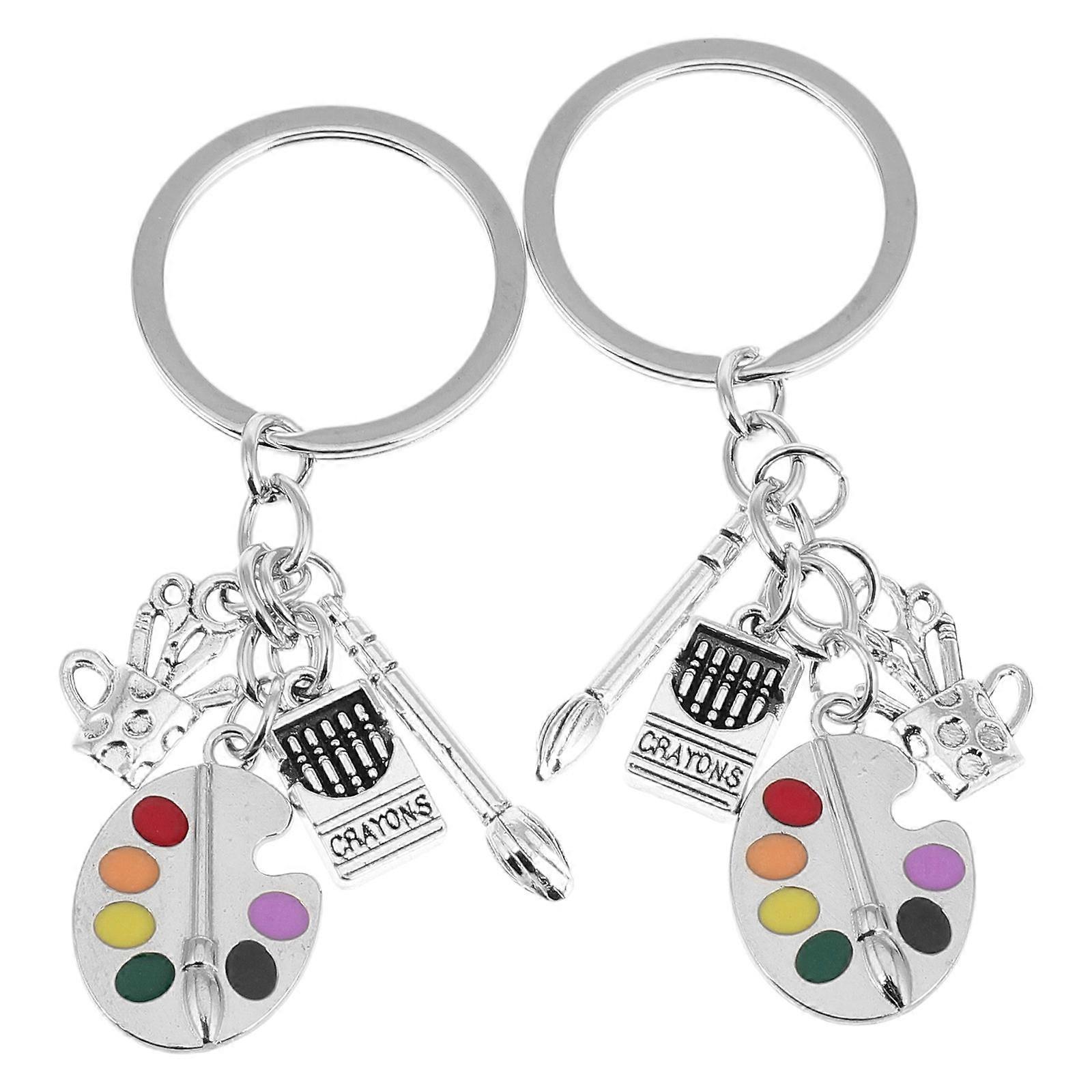 Paint Palette Charm Pendant Keychain for Decor in Silver Alloy