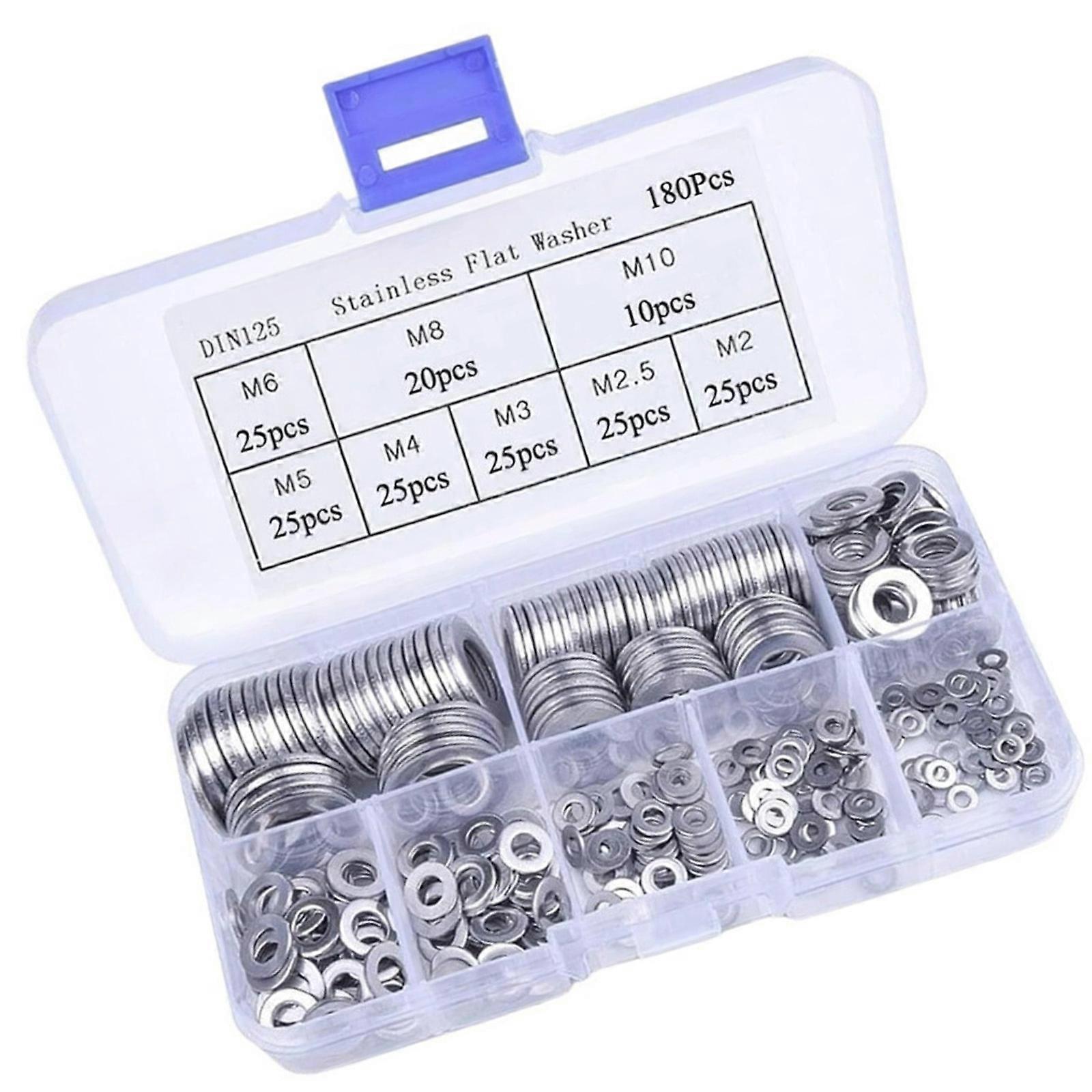 Sturdy Stainless Steel Flat Washers 180Pcs Practical Engineered Accessory for High Performances Easy Installion Multicolor
