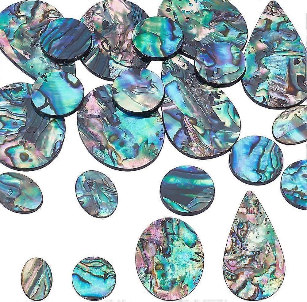 18Pcs Natural Abalone Shell Cabochon Loose Gemstone Flat Round Oval Teardrop Paua Shell Charms Colorful Paua Stone Shells Cabochon for DIY Crafts Brac