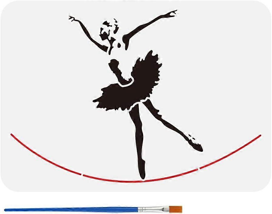 Ballet Dancer Stencil with Brush 8.3x11.7inch Decorative Dancing Performance Template Hollowed Ballet Dancer Dancing on A Line Stencil Banksy Theme Te