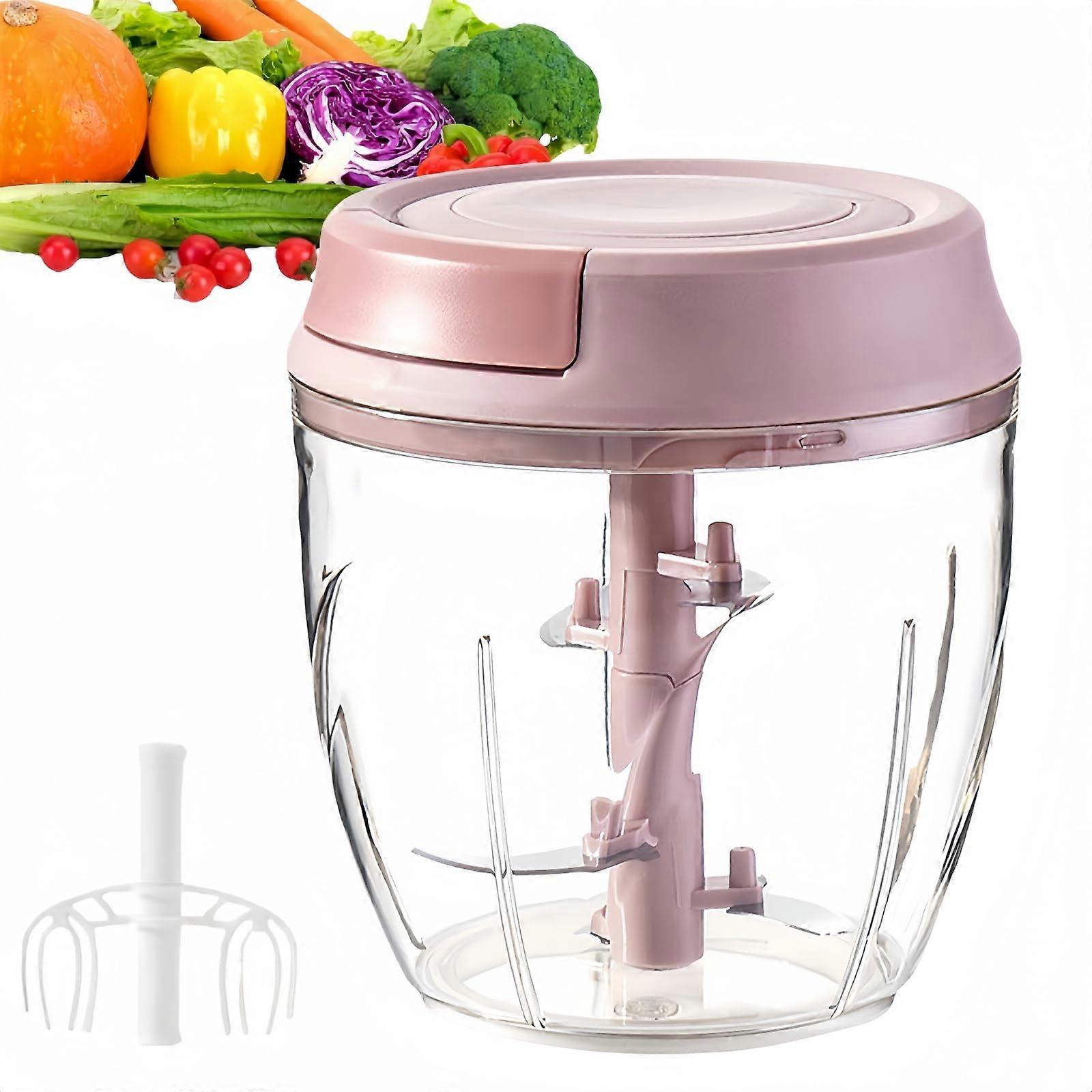 Manual Food Chopper with Pull String, 1000ML Pink Vegetable Chopper, Triple Blades for Fruits and Nuts