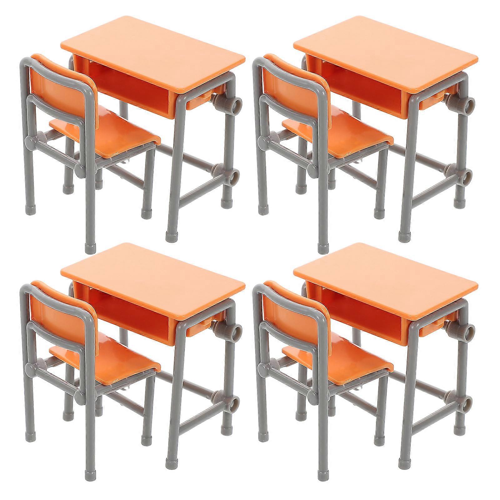 Miniature School Desk Model with 4Sets for Dollhouse Room Decor