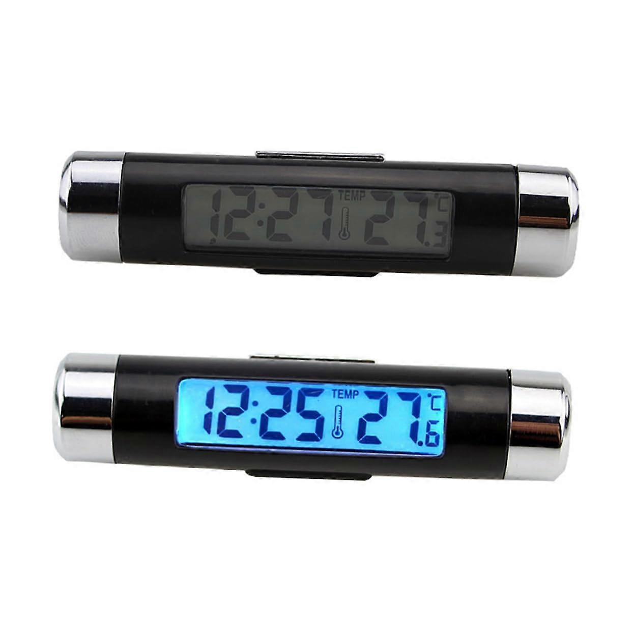 Car Clock Thermometer with Dual Time Temperature Display and Blue Backlight for Dashboard