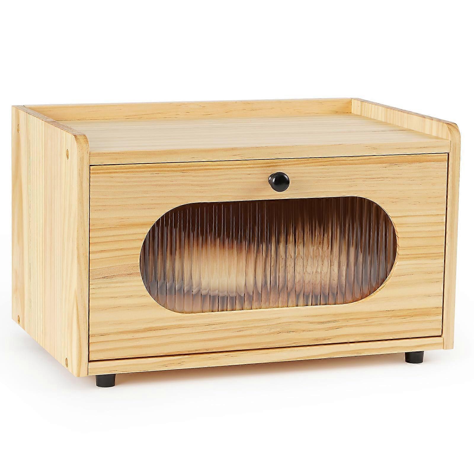 Elegant Wood Bread Storage Box with Lid Stackable Organiser Multi Functional Kitchen Countertop Preservation Tool  Wood color
