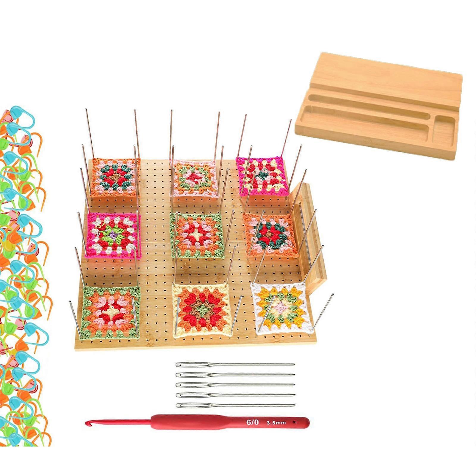 Crochet Blocking Board with 20 Pin, Stand Knitting Accesssory, Knitting Blocking Board for Granny Square Crochet Project Multicolor