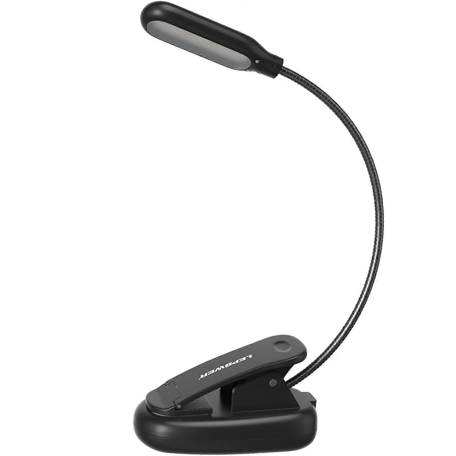 Clip On Book Light for Reading in Bed, EyeCare LED with 3 Color Modes, Flexible Gooseneck, USB and Battery Powered (Black)