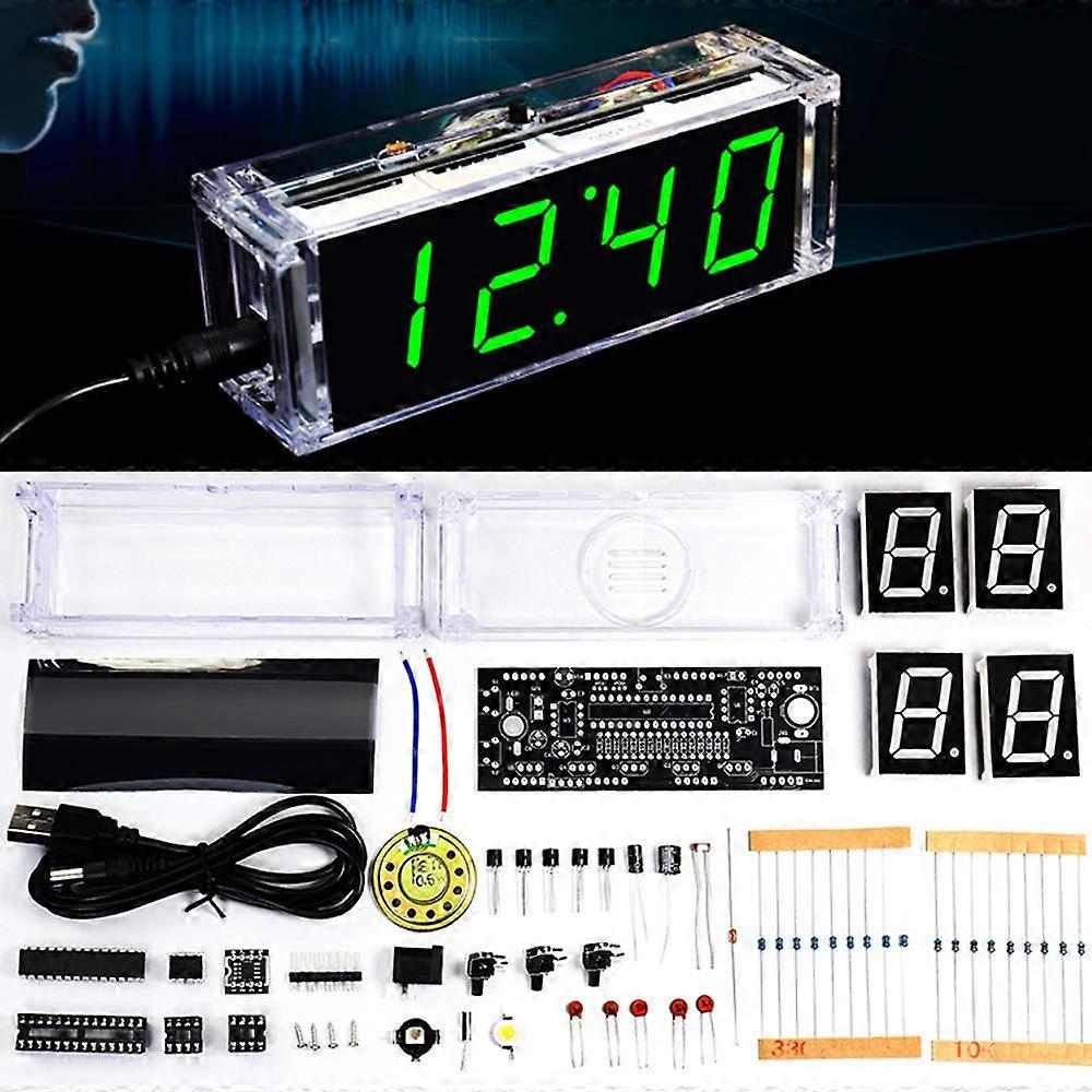 DIY Digital LED Clock Kit with Voice Timekeeping, Temperature Date Display, Night Light, USB Powered