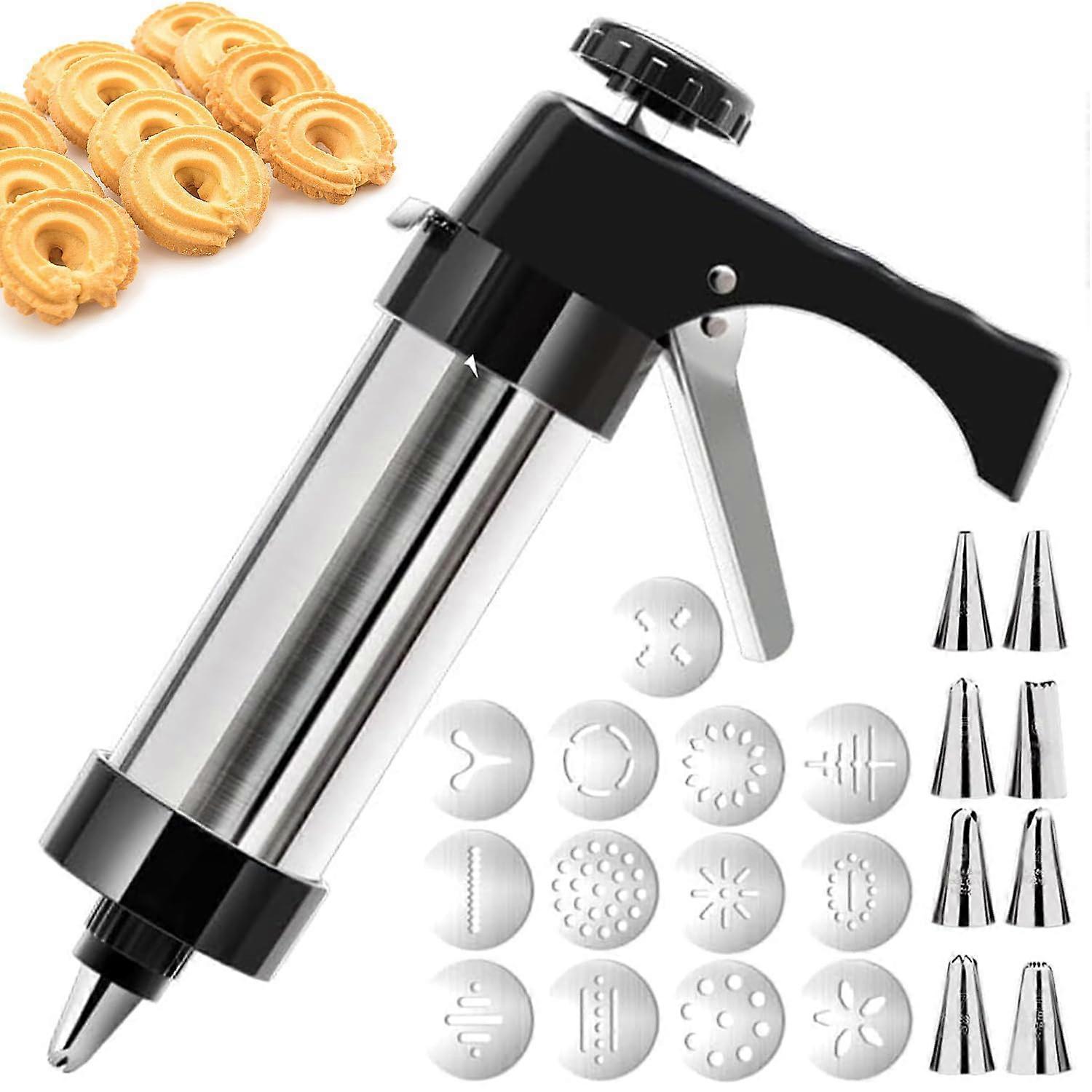 Cookie Press Gun Kit Stainless Steel with 13 Discs and 8 Nozzles for Easy Baking and Decorating