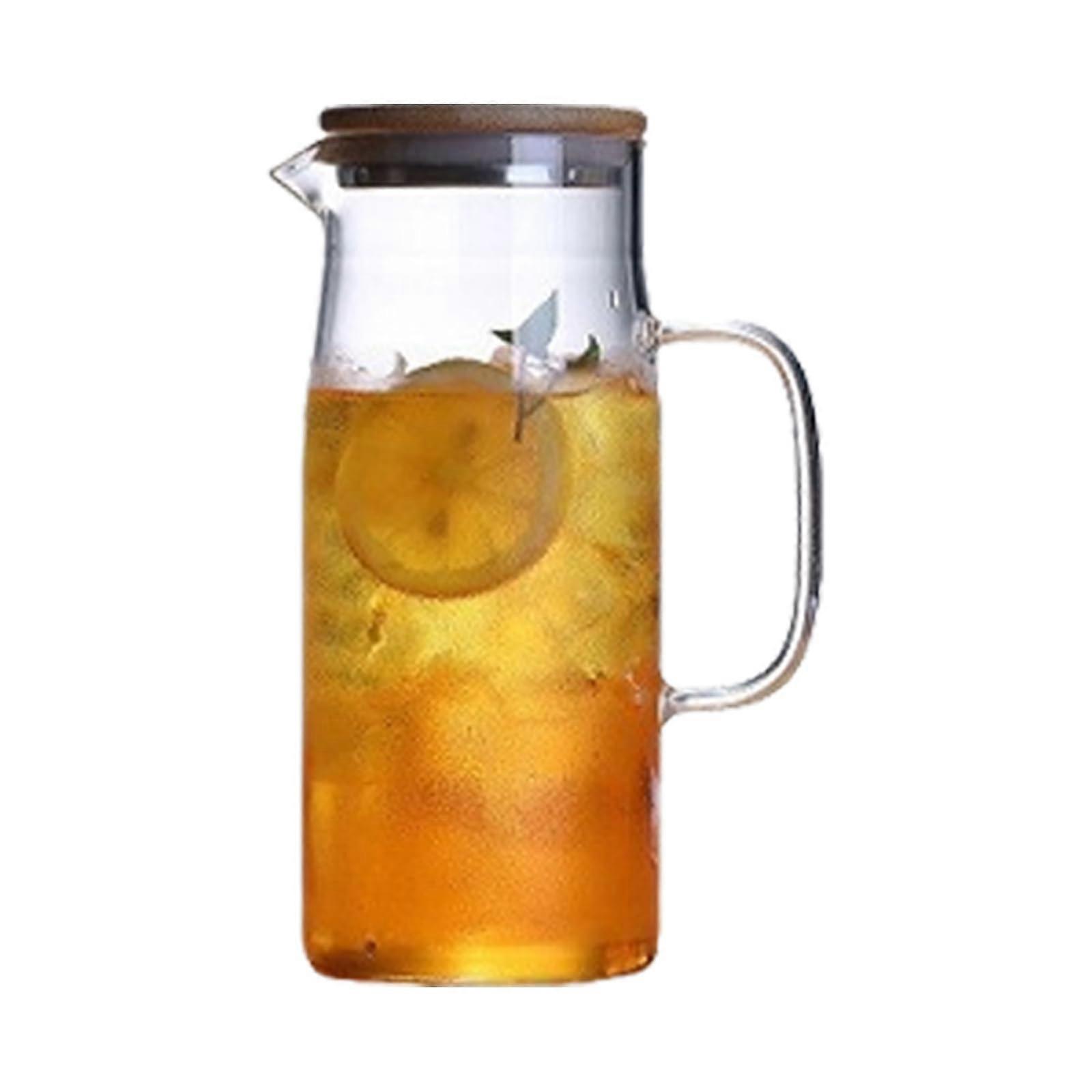 Glass Pitcher with Lid, Leak Proof Heat Resistant Borosilicate Glass Carafe for Hot and Cold Drinks