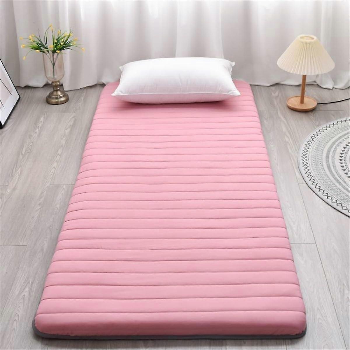 Japanese Futon Mattress with Ergonomic Spinal Support, Foldable Tatami Sleeping Mat for Guest Bed, Pink 90x190cm