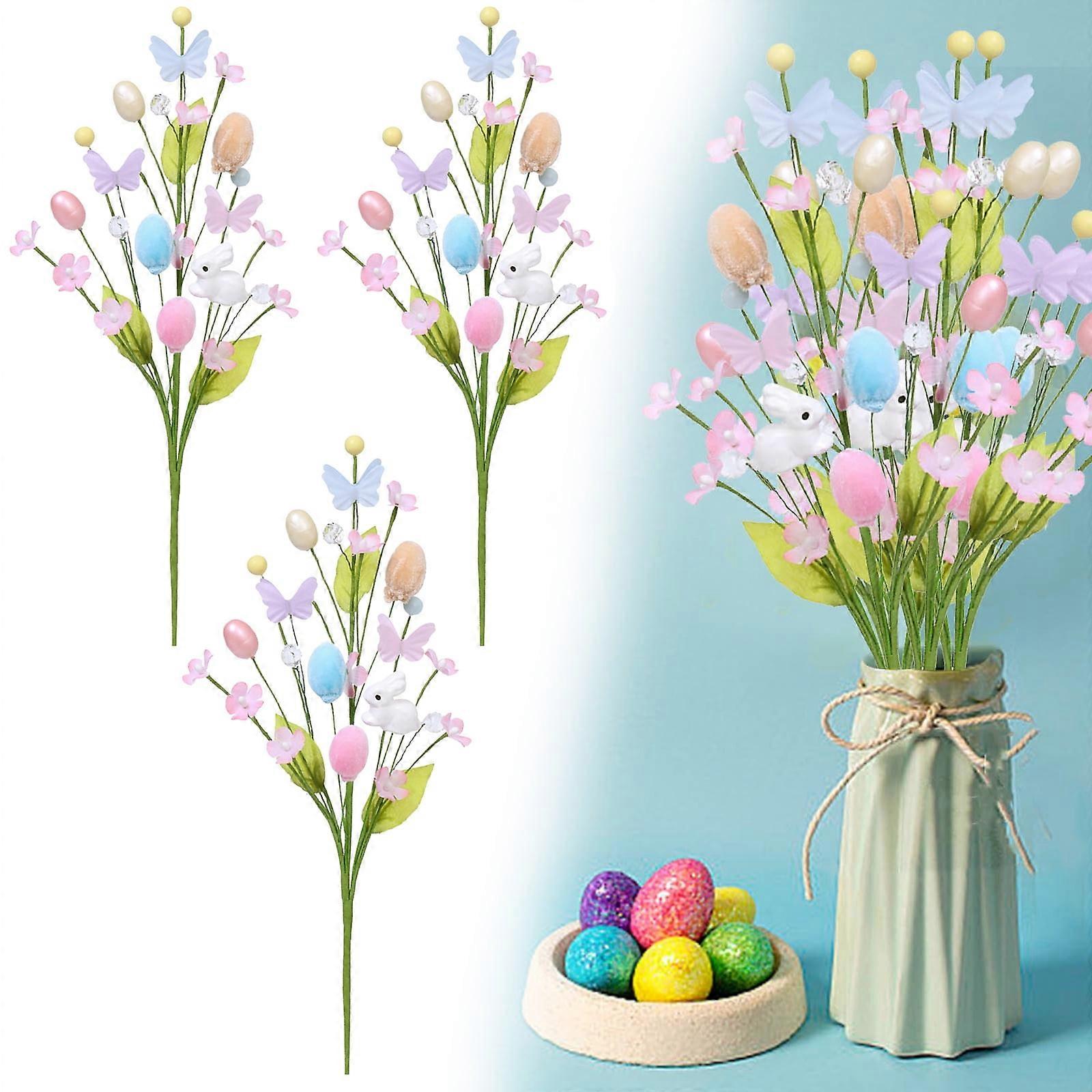 YMARPT 1/3Pack Easter Egg Flower Picks, Artificial Vine with Colorful Eggs, Spring Floral Branches for DIY Arrangements, compatible with Easter Tree